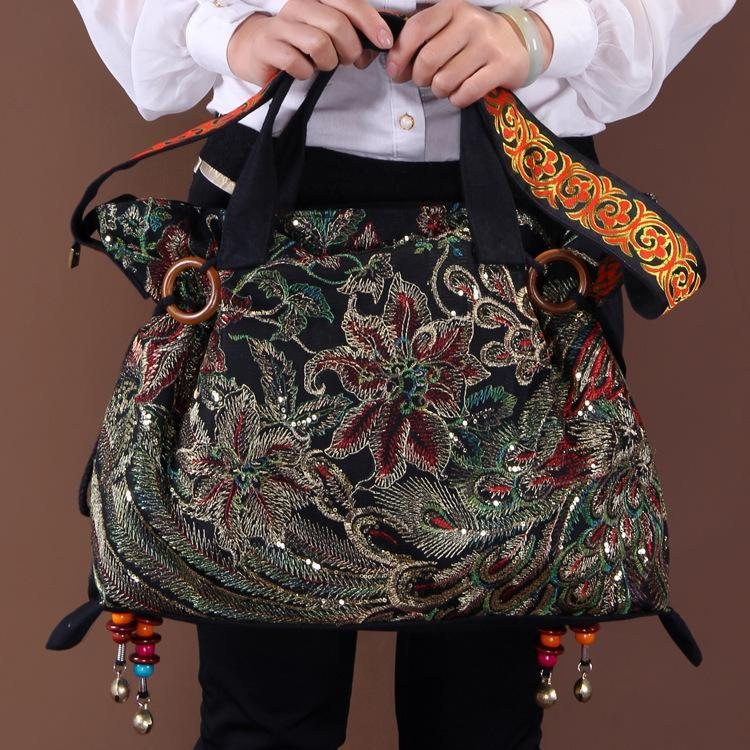 National Retro Brodery Flower Phoenix Handbag Bag