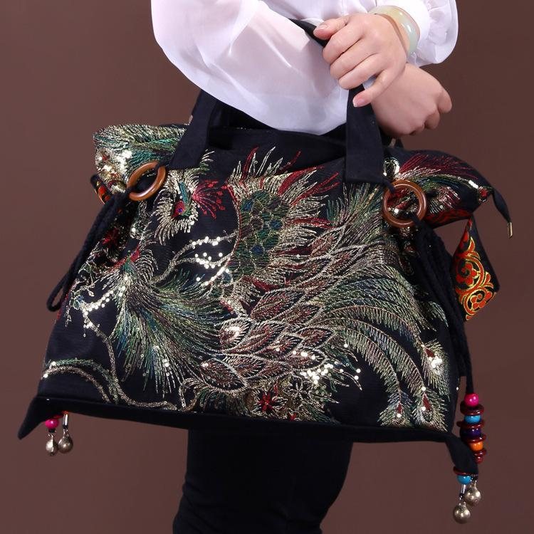 National Retro Brodery Flower Phoenix Handbag Bag