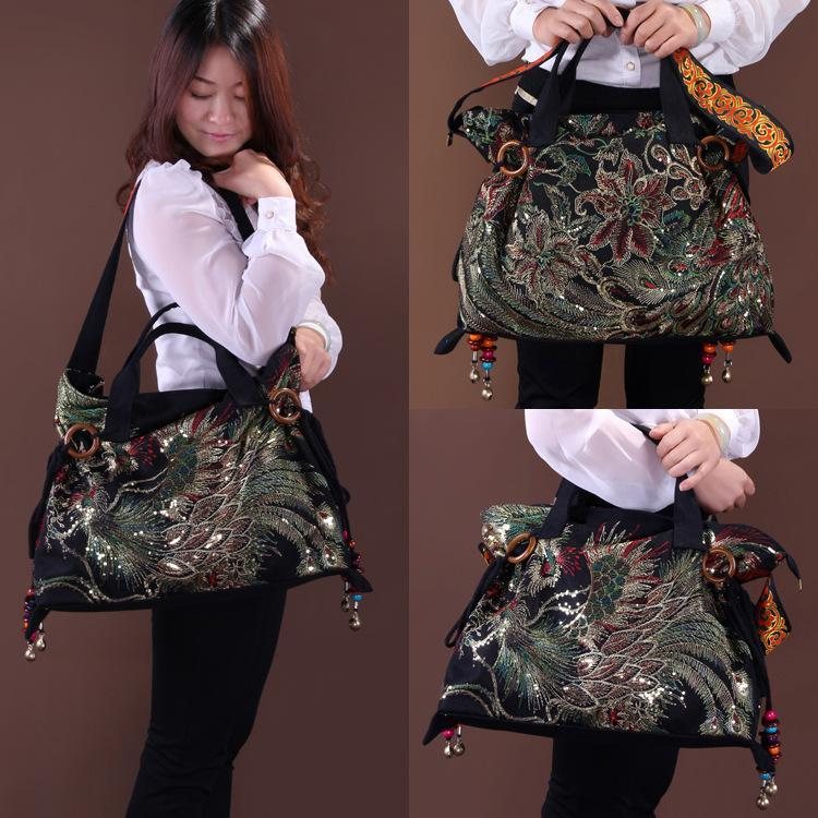 National Retro Brodery Flower Phoenix Handbag Bag