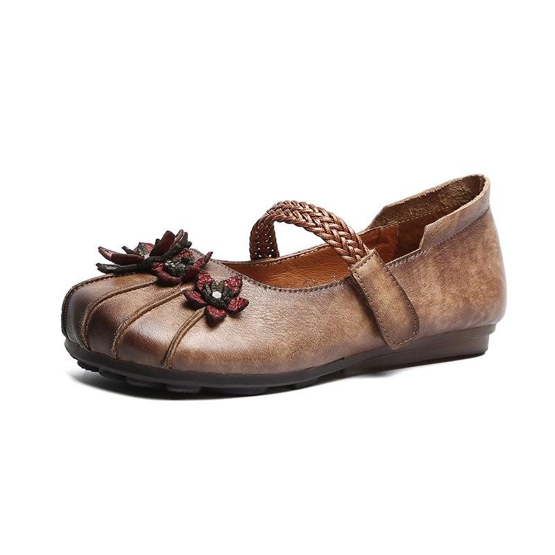 Dame Retro Flower Flat Leather Casual Sko