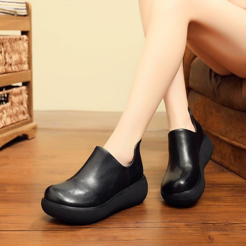 Dame Retro Leather Slip-on Casual Sko