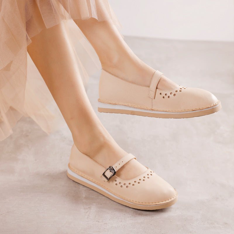 Dame Spring Hollow Leahter Håndlagde Retro Casual Loafers