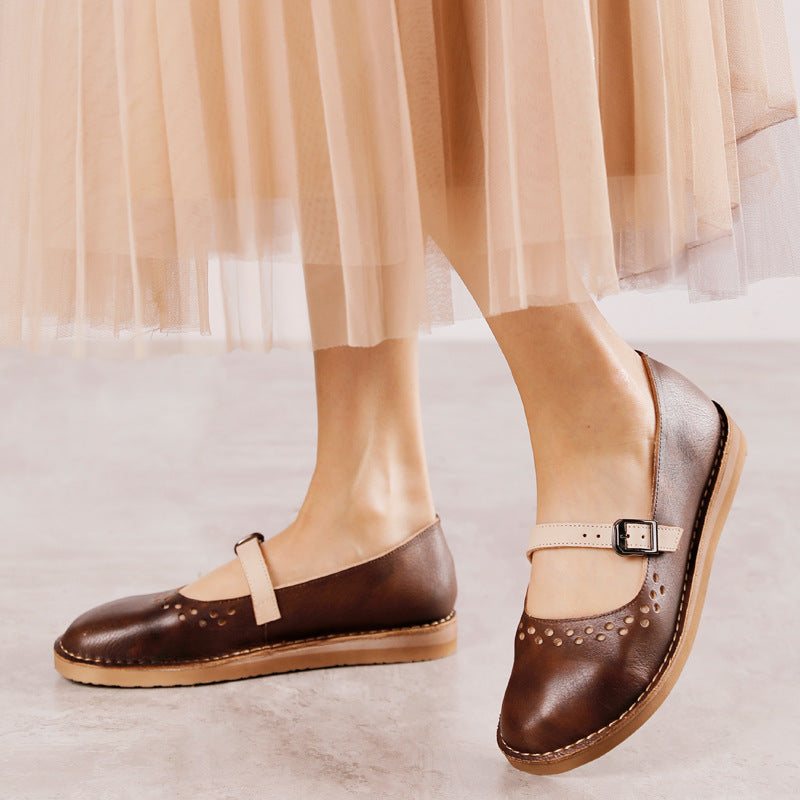 Dame Spring Hollow Leahter Håndlagde Retro Casual Loafers