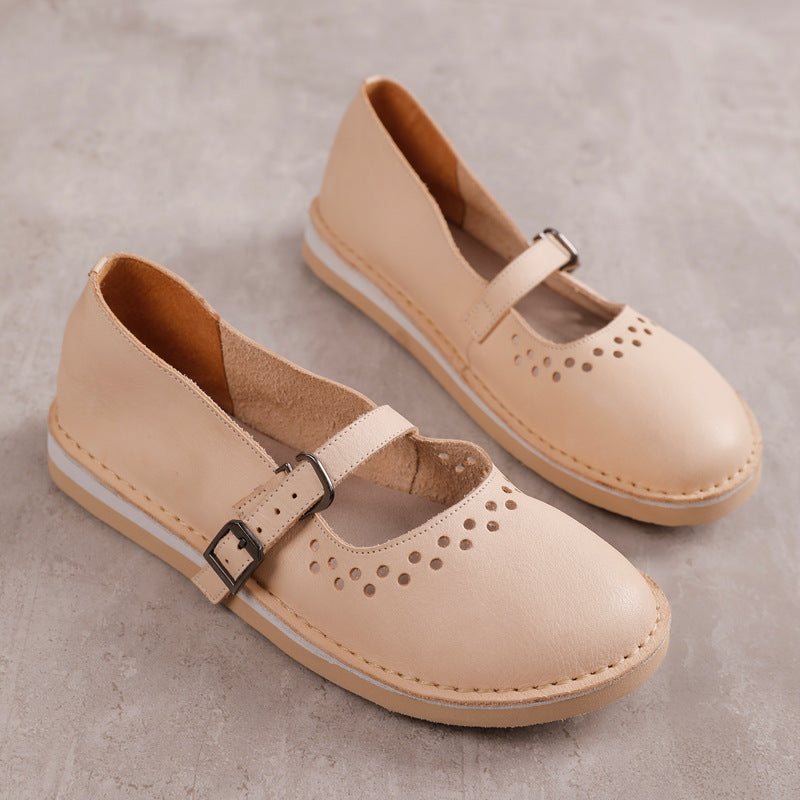 Dame Spring Hollow Leahter Håndlagde Retro Casual Loafers