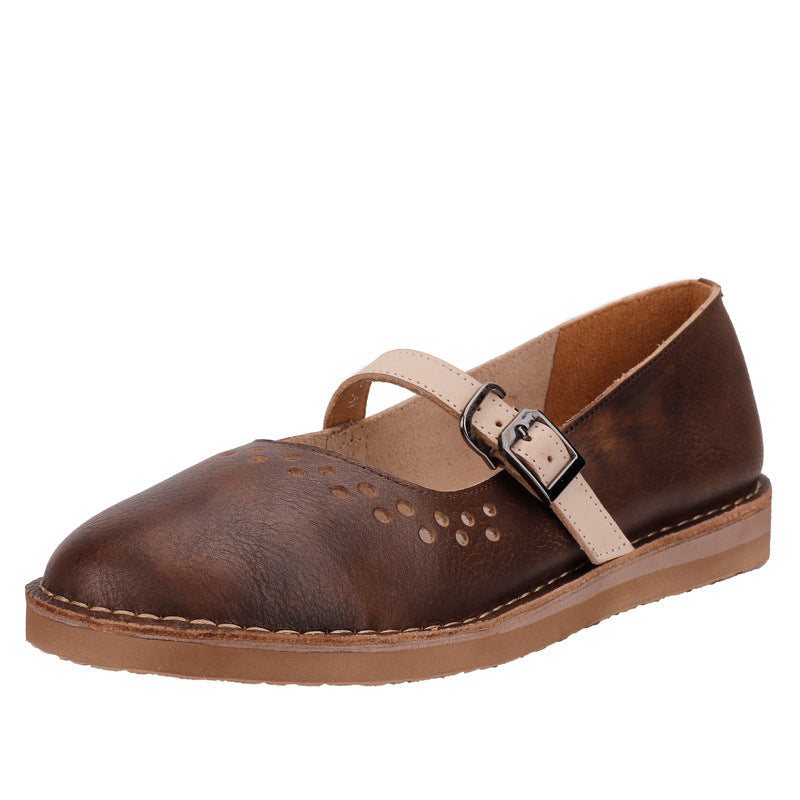 Dame Spring Hollow Leahter Håndlagde Retro Casual Loafers