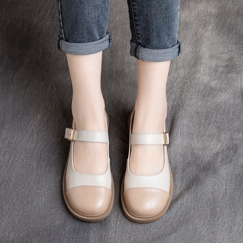 Dame Spring Retro Leather Borrelås Soft Sole Loafers