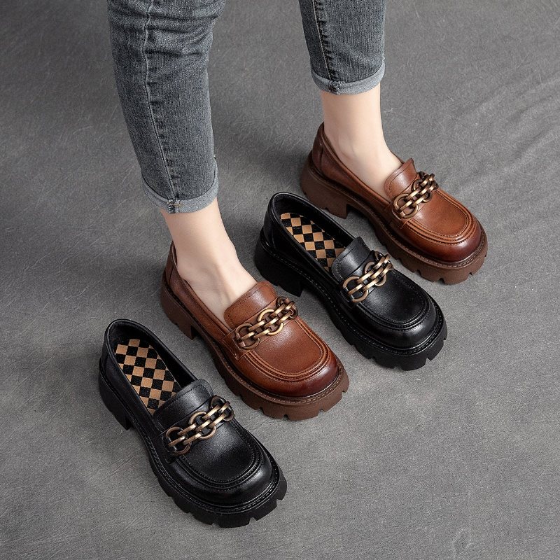 Dame Spring Retro Leather Casual Loafers