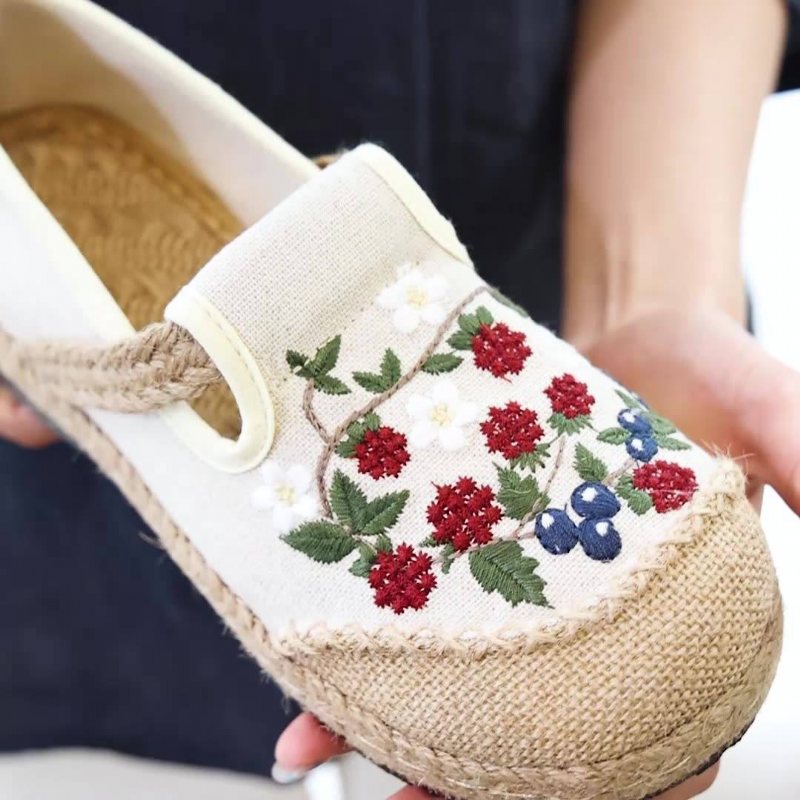 Dame Vår Retro Blomster Broderi Lin Fritidssko