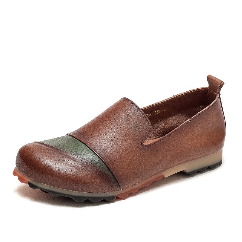 Dame Vår Sommer Retro Leather Anti-slip Casual Sko