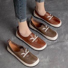 Dame Vår Sommer Vintage Flat Leather Casual Sko