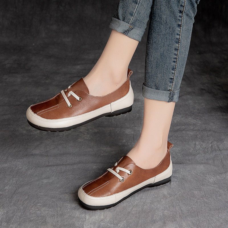 Dame Vår Sommer Vintage Flat Leather Casual Sko