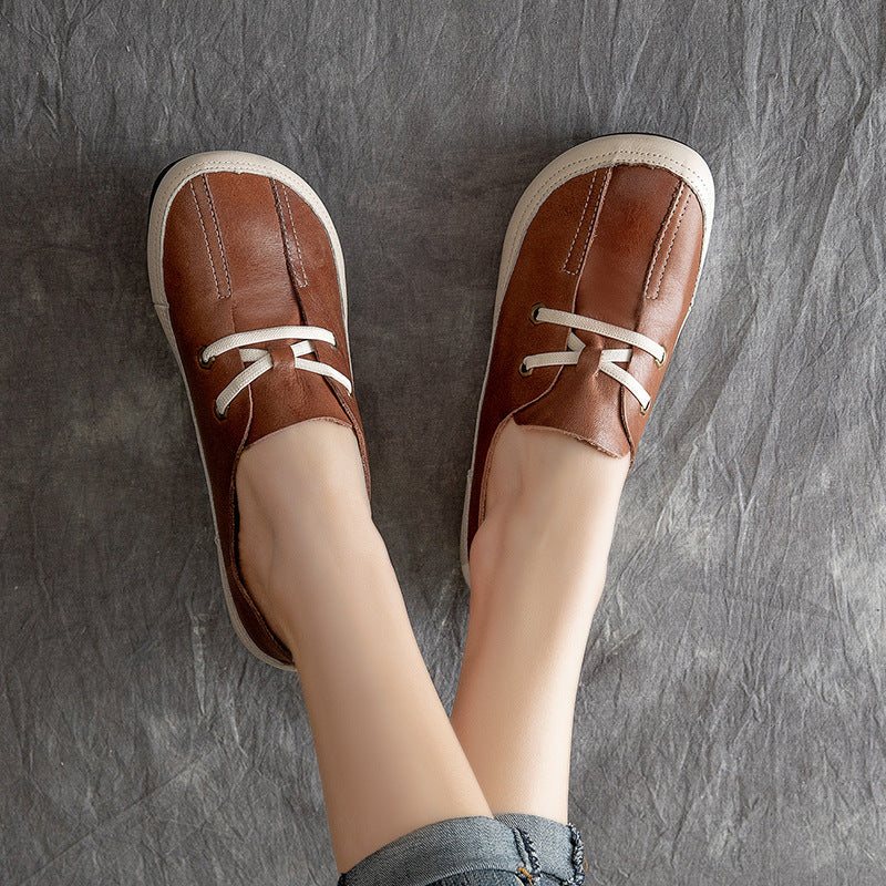 Dame Vår Sommer Vintage Flat Leather Casual Sko