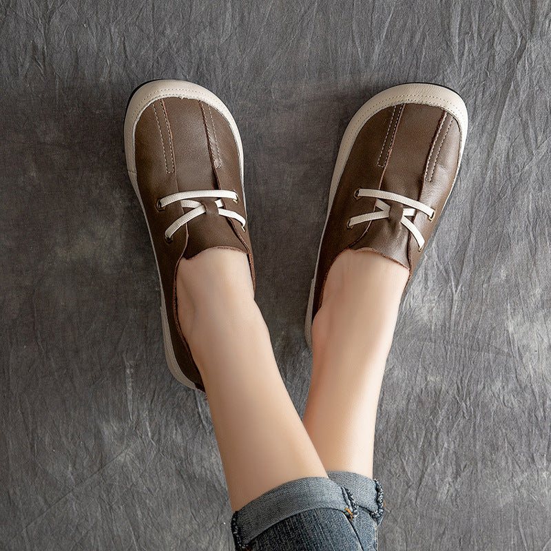 Dame Vår Sommer Vintage Flat Leather Casual Sko