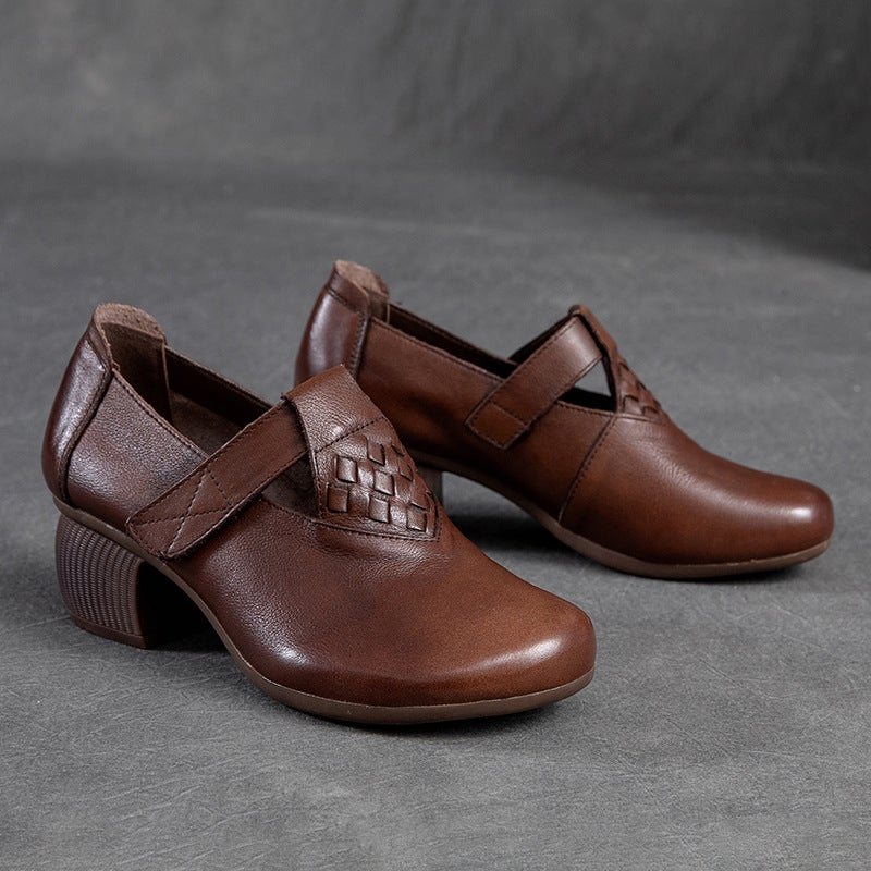 Fjærborrelås Tape Retro Leather Rundhode Loafers