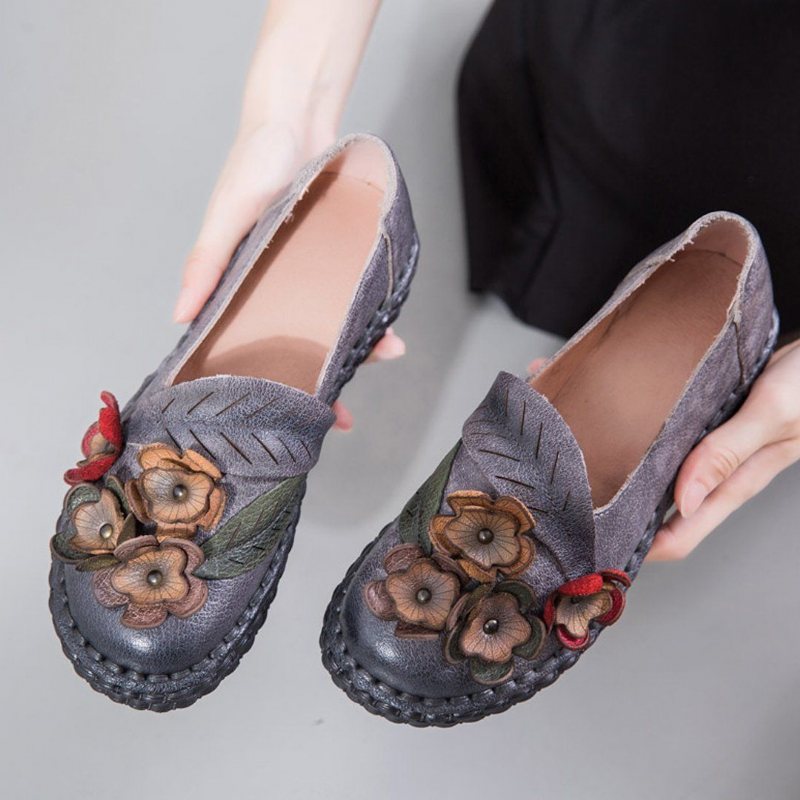 Floral Etniske Flats Sy Loafers Sko