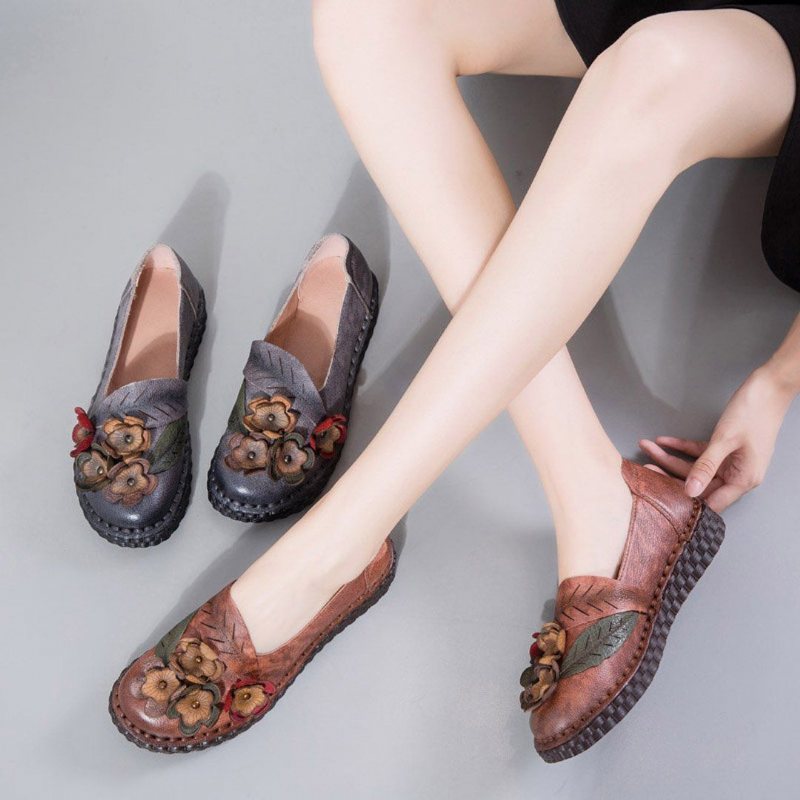 Floral Etniske Flats Sy Loafers Sko