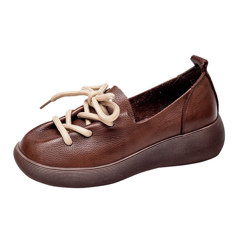 Kvinner Casual Leather Rund Head Håndlagde Loafers