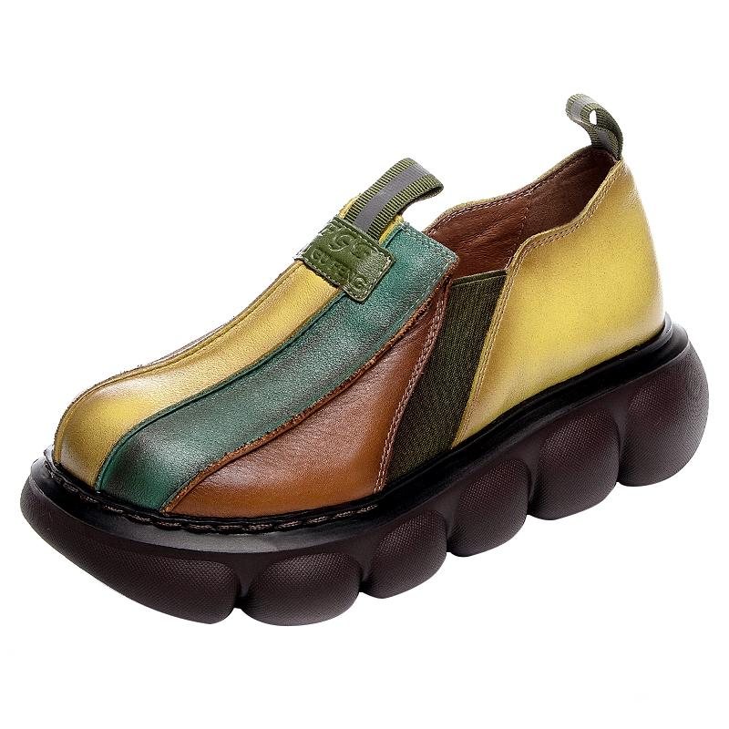 Kvinner Retro Håndlaget Leather Etnisk Rainbow Casual Sko