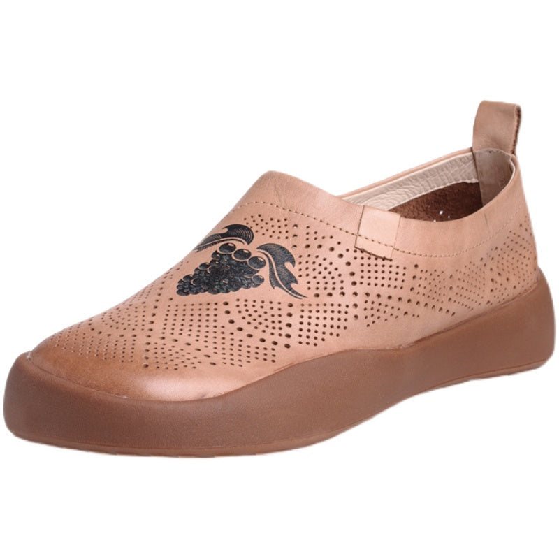 Kvinner Spring Retro Printed Håndlagde Leather Loafers