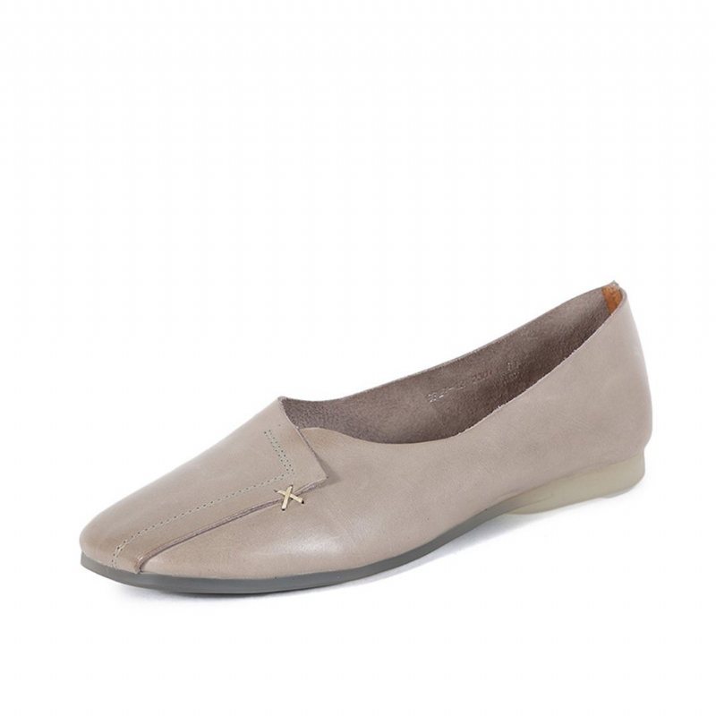 Kvinner Square Toe Leather Flat Casual Shoes