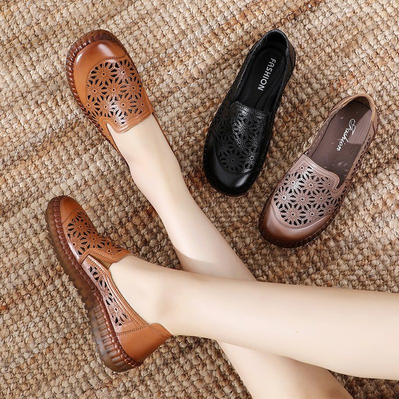 Leather Casual Hollow Out Loafers Plus Size