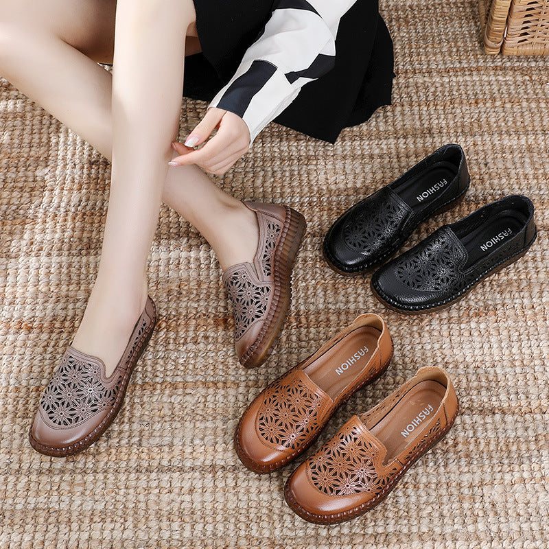 Leather Casual Hollow Out Loafers Plus Size