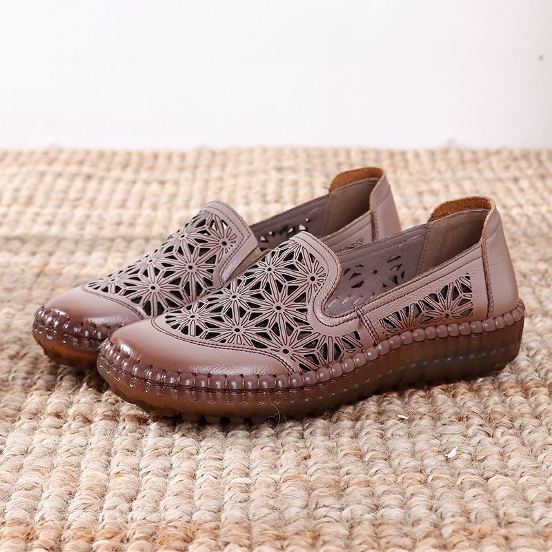 Leather Casual Hollow Out Loafers Plus Size