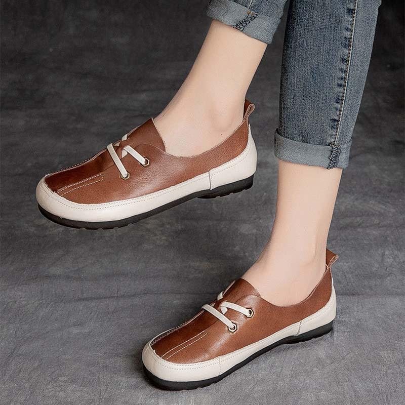 Leather Flat Comfort Retro Casual Sko