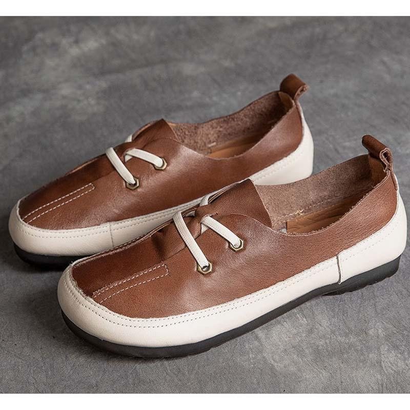 Leather Flat Comfort Retro Casual Sko