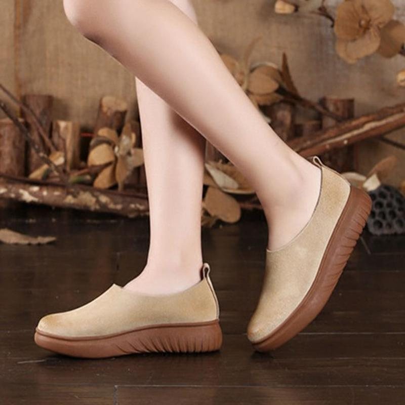 Leather Retro Soft Bottom Flat Casual Sko