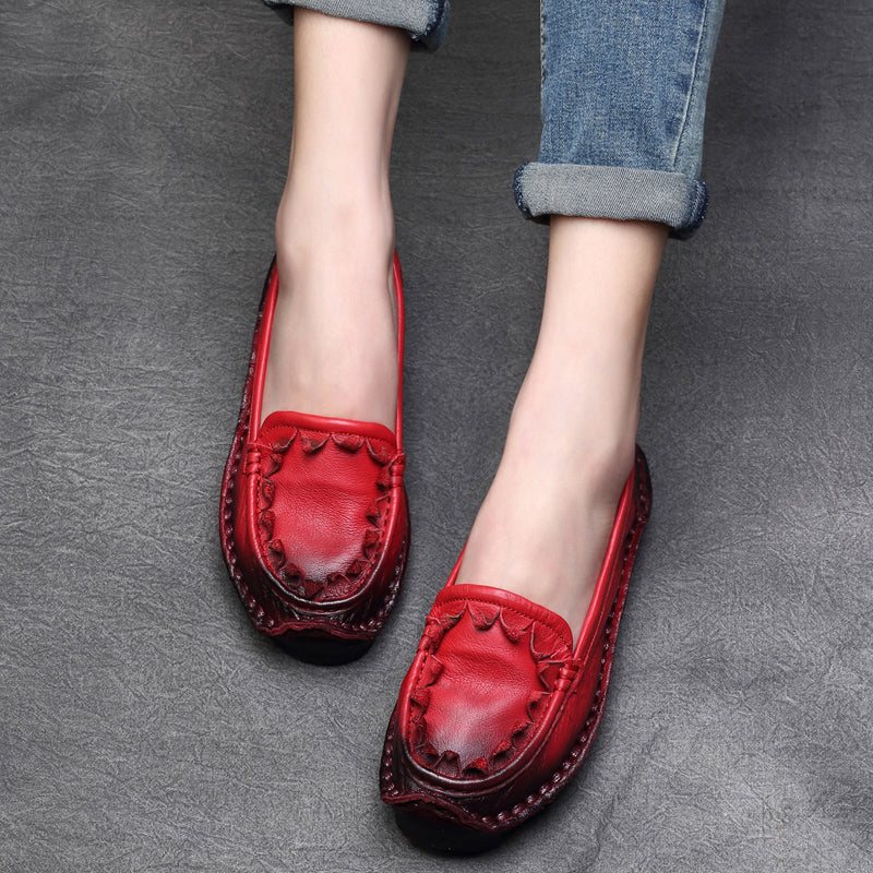 Plus Size Dame Vår Sommer Retro Leather Loafers