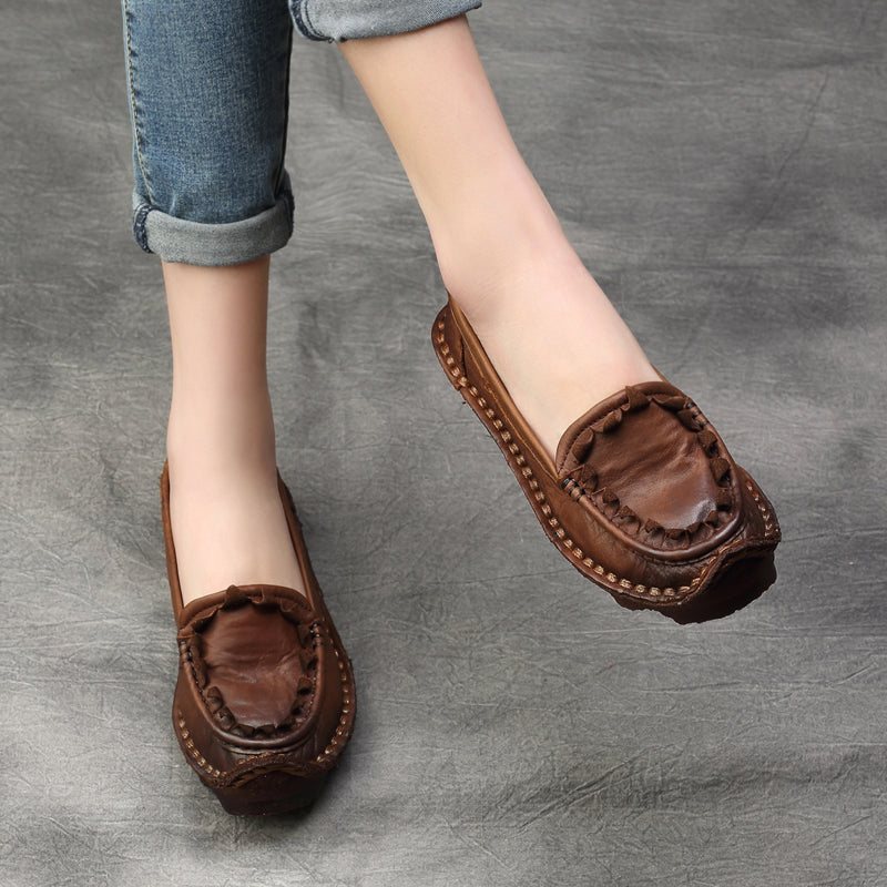 Plus Size Dame Vår Sommer Retro Leather Loafers