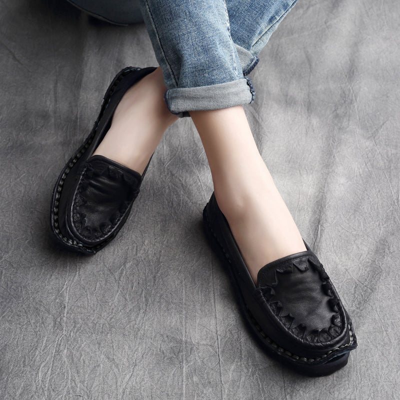 Plus Size Dame Vår Sommer Retro Leather Loafers