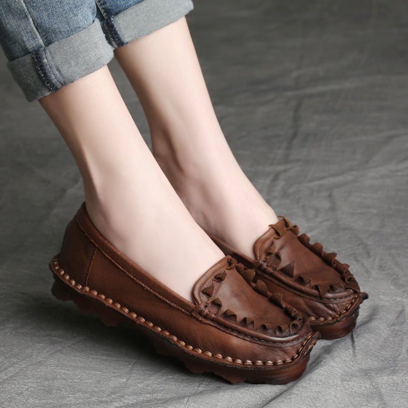 Plus Size Dame Vår Sommer Retro Leather Loafers