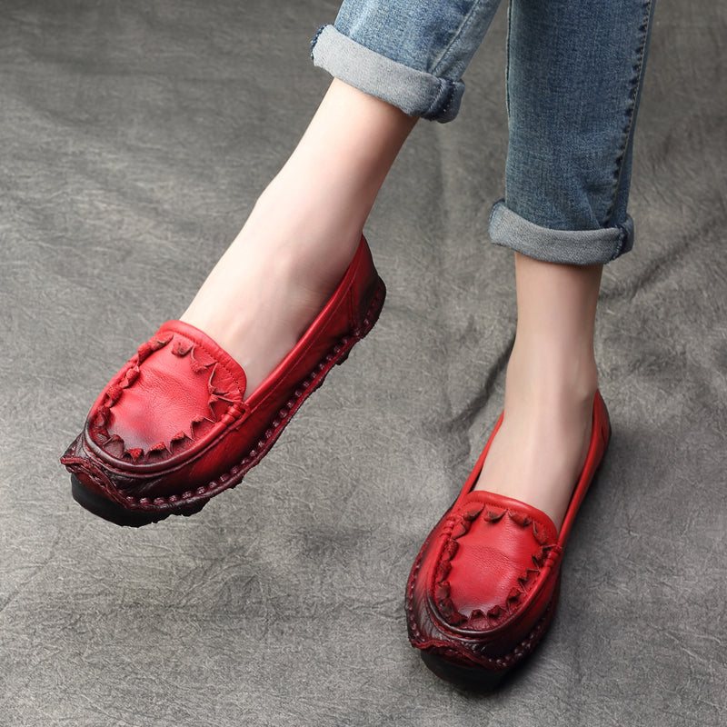 Plus Size Dame Vår Sommer Retro Leather Loafers