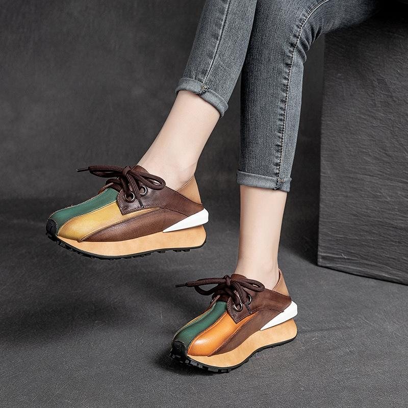 Retro Leather Håndlagde Rainbow Patchwork Casual Sko