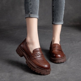 Retro Leather Platform Casual Sko For Kvinner