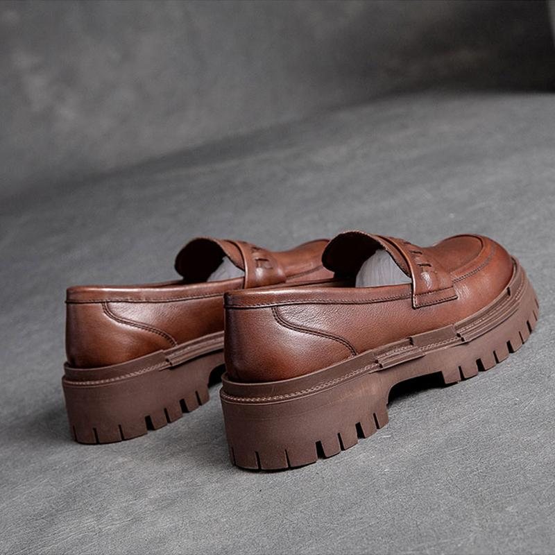 Retro Leather Platform Casual Sko For Kvinner