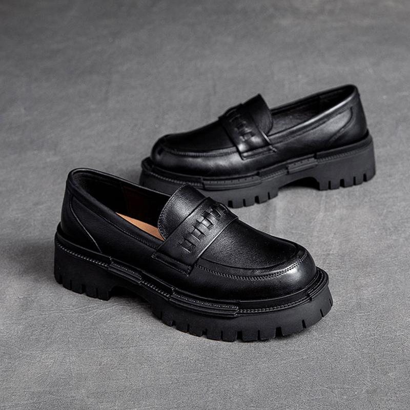 Retro Leather Platform Casual Sko For Kvinner