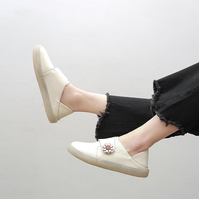 Retro Soft Bottom Flat Leather Casual Sko 34-43