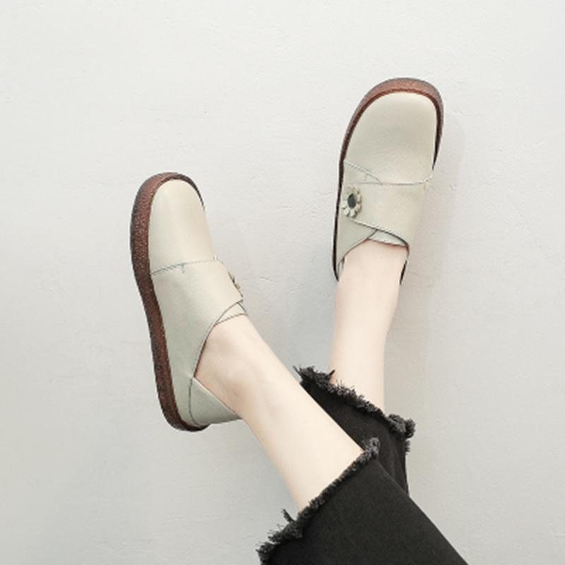 Retro Soft Bottom Flat Leather Casual Sko 34-43