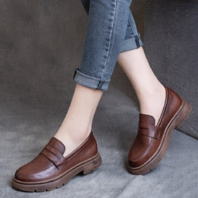 Spring Leather British Round Toe Loafers Sko