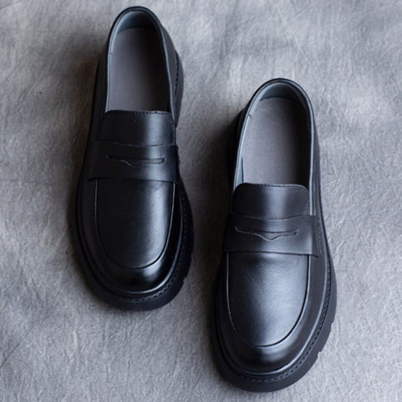 Spring Leather British Round Toe Loafers Sko