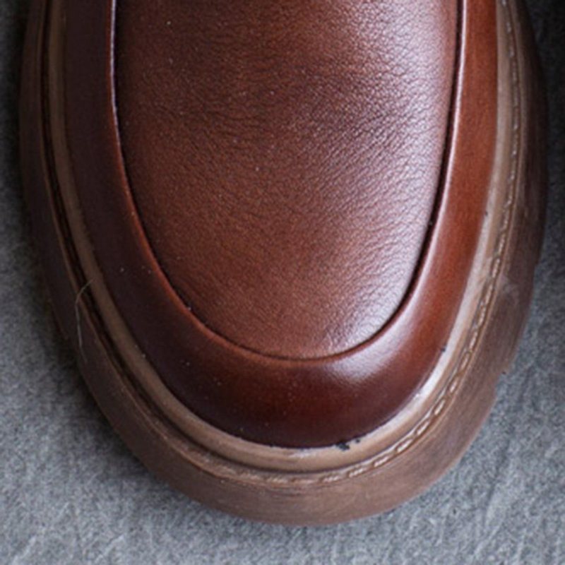 Spring Leather British Round Toe Loafers Sko