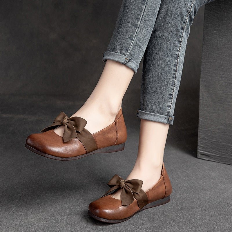 Spring Retro Casual Bowknot Elegant Leather Loafers