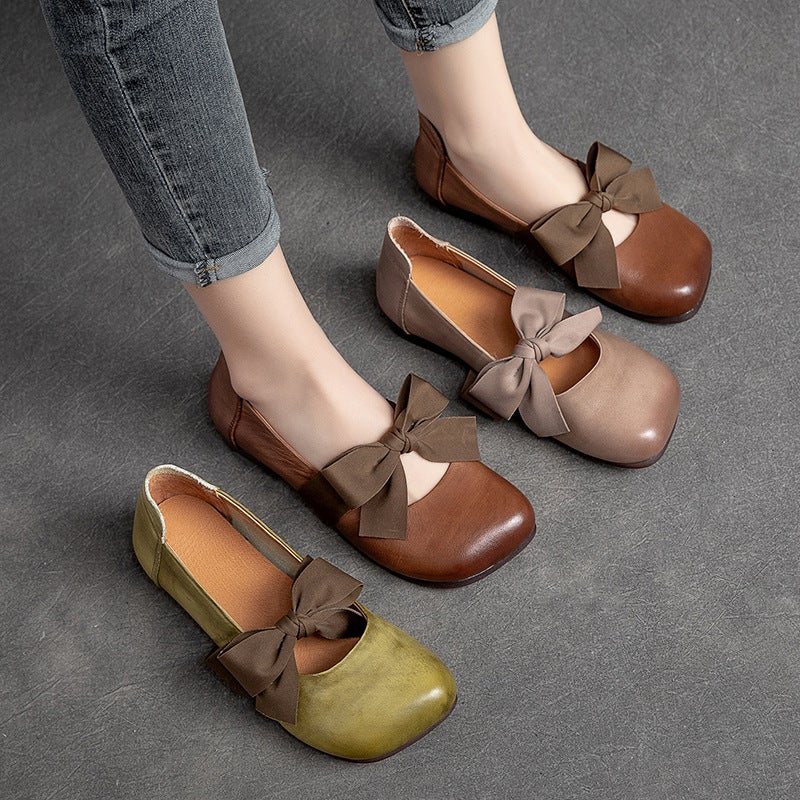 Spring Retro Casual Bowknot Elegant Leather Loafers