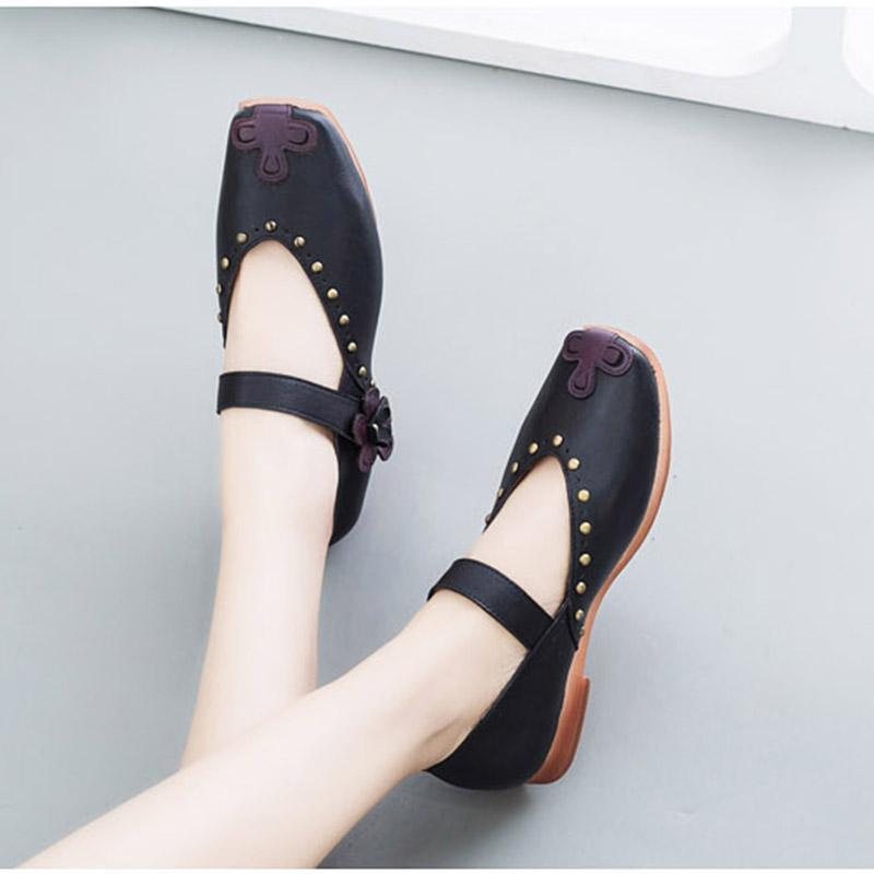 Spring Retro Leather Flat Dame Casual Shoes