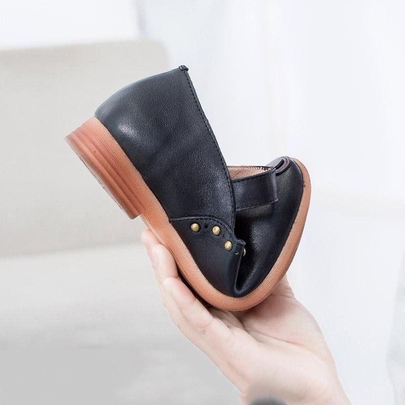 Spring Retro Leather Flat Dame Casual Shoes