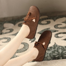 Spring Retro Leather Flat Hollow Casual Shoes