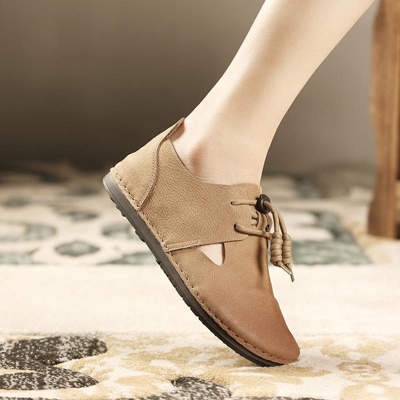 Spring Retro Leather Flat Hollow Casual Shoes